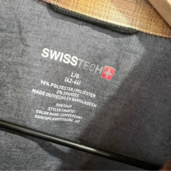 Swiss Tech Brown Plaid Long Sleeve Polyester Stretch Casual Shacket Thick Shirt - Picture 2 of 8